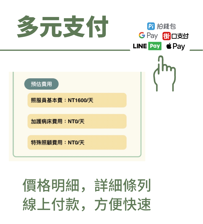 在照護平台上，透過自動媒合系統，即可為長者提供最適合的照顧服務。將專業照服員和長者照護需求完美結合。無論是在家照顧、醫療陪伴還是居家護理，我們的專業照護人員隨時為您提供高效服務。我們致力於提供專業且貼心的照護體驗，為您的親人提供定制化的居家護理服務。與我們合作，感受智慧、專業、個人化的照護支援，讓您的長者享受心安居家照護，提升照顧品質。